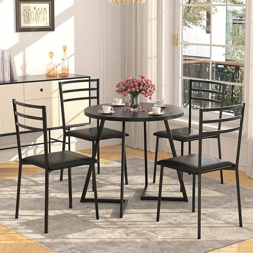 Vista 9 de VECELO Juego de mesa de comedor de 3 piezas, mesa de cocina redonda con 2 sillas tapizadas de terciopelo, diseño de ahorro de espacio para Marrón