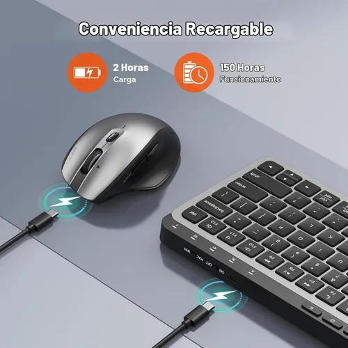 Vista 5 de MEETION Combo inalámbrico del ratón del teclado, Bluetooth multi-dispositivo recargable