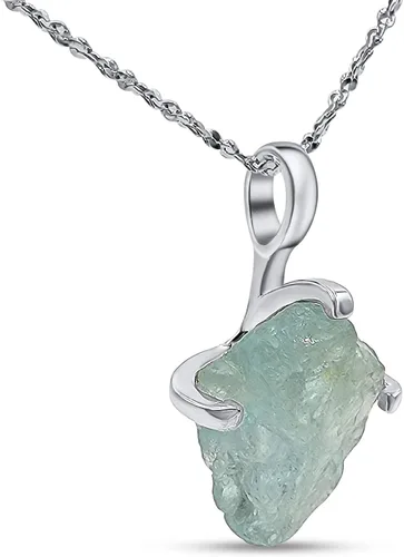 Vista 31 de Collar de cadena con colgante de piedra preciosa natural en bruto con oro blanco sobre plata de ley 925, piedra natal delicado regalo solitario