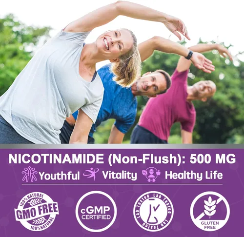 Vista 7 de Gomitas de nicotinamida de 500 mg (niacina libre de rubor) Suplemento de niacinamida de vitamina B3 para regeneración celular, niveles de NAD+