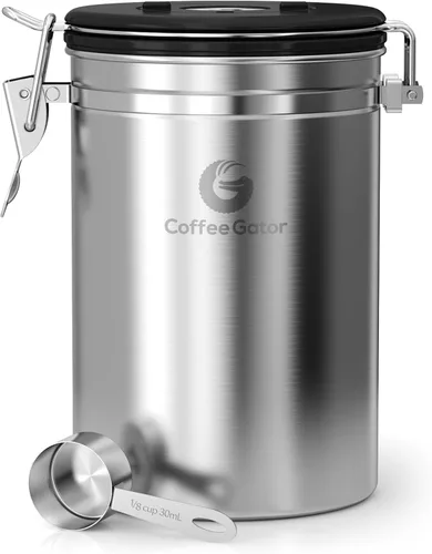 Vista 16 de Coffee Gator Coffee Canister, 16oz Airtight Stainless Steel Container Negro