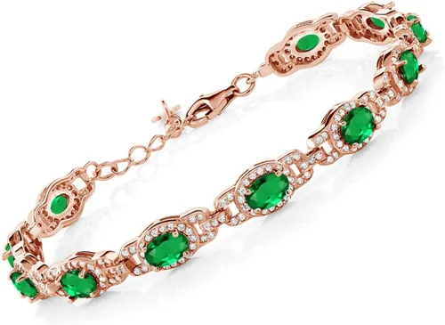 Vista 38 de Gem Stone King 18K Rose Gold Plated Silver Oval Gemstone Birthstone Tennis Bracelet For Women Oval 6X4MM 7 Inch With 1 Inch Extender Fine