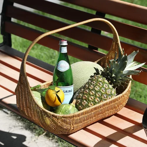 Vista 4 de Ochine Cesta de mimbre con asa, cesta de mimbre para niña de flores, cesta de picnic de mimbre, cestas de frutas, cesta de pan, cesta de ratán
