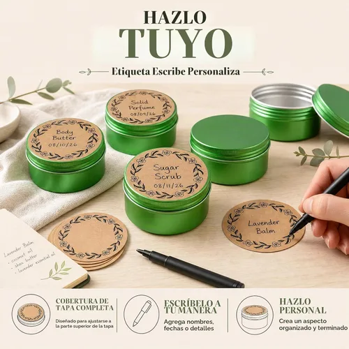 Vista 5 de Latas de aluminio con tapa de rosca verde de 4 oz (4.1 fl oz) con etiquetas