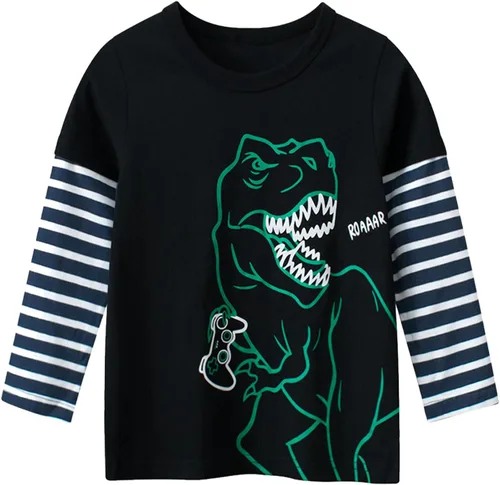Vista 3 de Frogwill - Remera con diseño de excavadora de manga larga para niños de 2 a 7 años de edad Paquete de 2 Negro