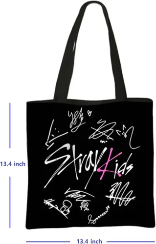Vista 2 de Kpop - Bolsa de lona para el hombro, bolsas de algodón reutilizables, mercancía Kpop, regalo de música coreana para B-TS, fanáticos de Stray-Kids