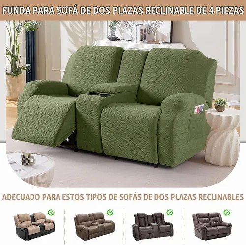 Vista 4 de VANSOFY - Funda elástica para sofá biplaza reclinable con consola central, color verde militar