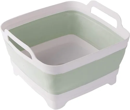 Vista 9 de ddLUCK Lavaplatos plegable con tapón de drenaje con asas de transporte para gran capacidad de 9 L, lavabo, tina plegable para fregadero de caravana