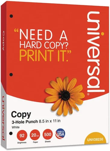 Vista 2 de Universal Papel de copia 28230, brillo 92, 20lb, 8-1/2 x 11, perforador de 3 agujeros, blanco, 5000 shts/Ctn