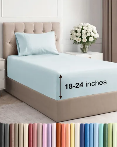 Vista 134 de Sábanas individuales de bolsillo extra profundo, sábanas transpirables y refrescantes de 3 piezas, juego de sábanas de lujo para hotel, suaves, sin