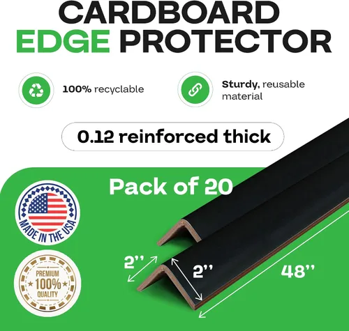Vista 2 de IDL Packaging Protector de borde de cartón negro de 2 x 2 x 48 pulgadas (paquete de 20) – Protectores de esquinas para envío, almacenamiento