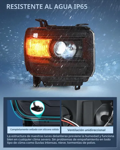 Vista 4 de Nilight Conjunto de faros compatible con GMC Sierra 1500 2500HD 3500HD 2014 2015 2016 2017 2018 Carcasa negra base Reflector ámbar Lentes