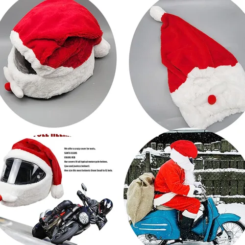 Vista 5 de Cubierta de casco de motocicleta de Papá Noel de Navidad, accesorios de decoración para montar en Navidad, Santa motocicleta, cubierta de casco