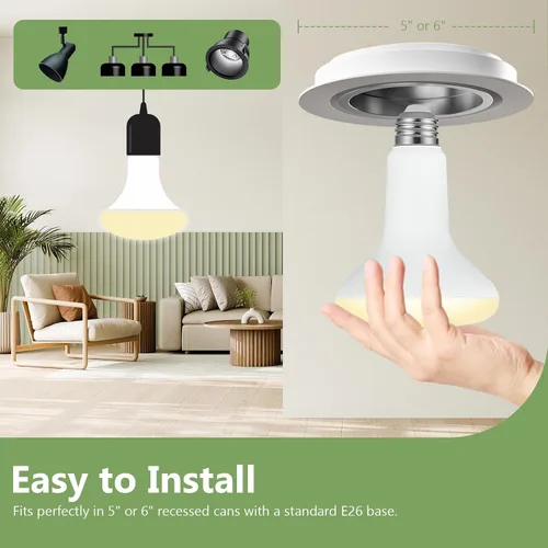Vista 4 de Sigalux BR30 - Bombillas LED para interiores para latas empotradas, 7.5 W (reemplazo de 65 W), 650 lm, blanco suave 2700 K, atenuación suave, CRI