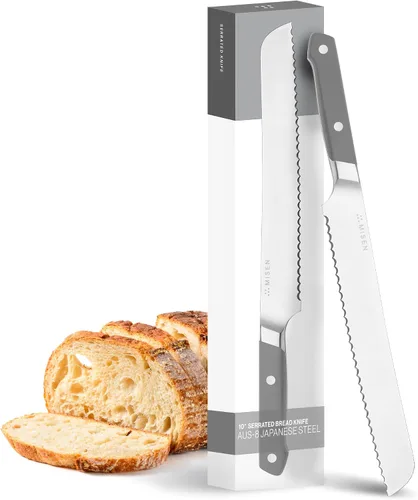 Vista 18 de Misen Cuchillo de Pan Dentado - Acero Japonés AUS8 de Alto Carbono - Perfecto para Alimentos Suaves, Pan, Pasteles y Frutas - Rebanador Versátil