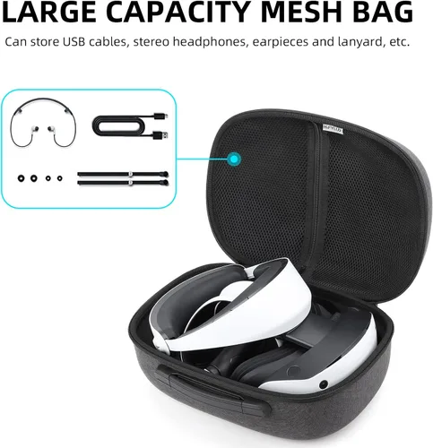 Vista 3 de KALAUTO Funda para PSVR 2, resistente a los golpes compatible con PS VR 2, con protector de lente, correas de velcro para accesorios PSVR 2