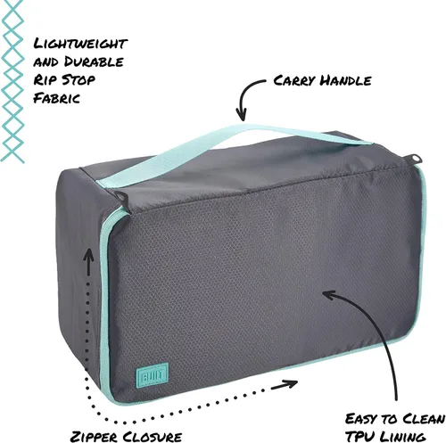Vista 2 de BUILT Shoe Cube, Large Travel Shoe Bag, Waterproof TPU Liner, Luggage Organizer, Gray Quiet Shade