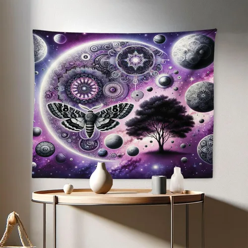 Vista 69 de Ambesonne Tapiz hippie, abrazo de hongos de ensueño y árbol de la vida místico y mandal verde, decoración de tela para colgar en la pared