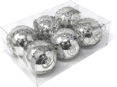 Vista 8 de Allgala - Paquete de 6 bolas para decorar el árbol de Navidad, 3" con lujosa decoración con brillantina (negro)