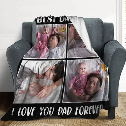 Vista 2 de Artsadd Manta personalizada para el Día del Padre, regalos para papá, manta personalizada con fotos, texto, mantas personalizadas con imagen