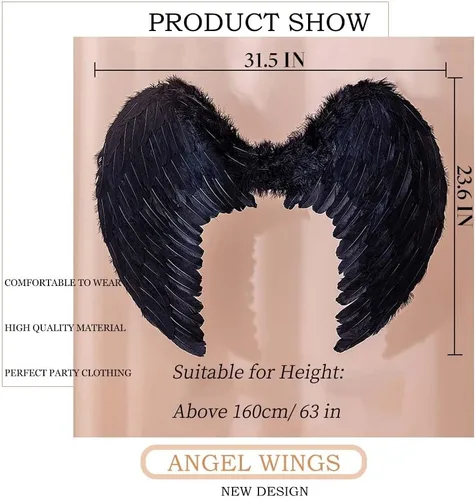 Vista 7 de Alas de ángel de plumas de Halloween, disfraces de cosplay, fiesta, accesorios de Navidad para mujeres adultas, niñas (31.5 x 23.6 pulgadas)