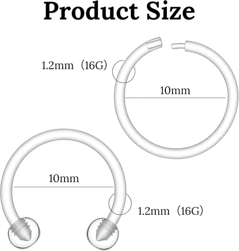 Vista 2 de 12 anillos transparentes para tabique, 0.63 oz de plástico transparente, retenedor de tabique de herradura, anillo de nariz de herradura, aretes