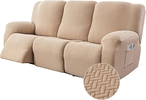 Vista 11 de Genina Funda para Silla Reclinable, Fundas Elásticas para Sillas Reclinables, Fundas para Sofá Reclinable con Rayas Jacquard, Fundas para Sofá
