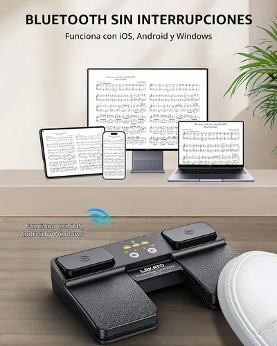 Vista 2 de LEKATO Girador de páginas inalámbrico Bluetooth para iPad, tabletas, teléfonos Android e iOS, pedal silencioso USB iPad para músicos, control