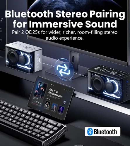Vista 8 de Edifier Altavoz Bluetooth QD25 Audio de escritorio portátil, sonido dinámico de 25 W (RMS), audio de alta resolución, efectos de luz espléndidos