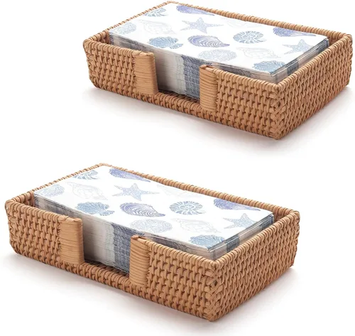 Vista 12 de Servilletero cuadrado de ratán, servilleteros para servilletas de papel, 7.5" x 7.5" x 2.5", bandeja de mimbre para servilletas, soporte tejido