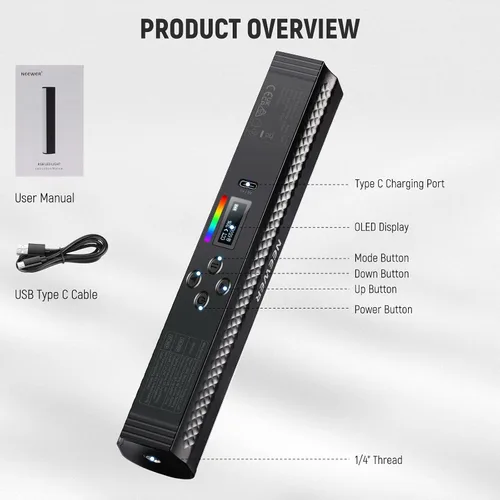 Vista 9 de NEEWER Varita de Luz RGB, Luz de Video de Fotografía Magnética de Mano, Barra de Luz de Tubo LED de Color Completo Atenuable 2500K~8500K CRI95+