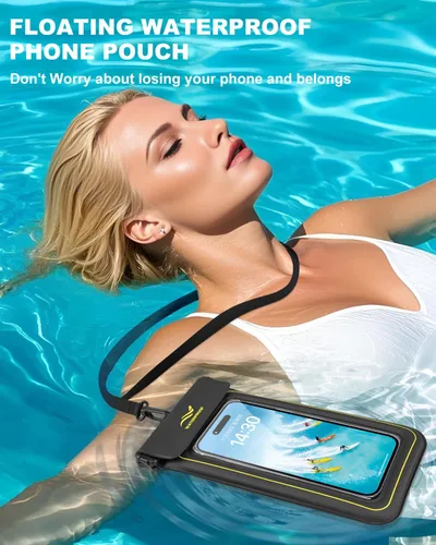 Vista 4 de Funda impermeable 2 en 1 para teléfono y brazalete para teléfono, funda impermeable subacuática para teléfono con correa desmontable, bolsas