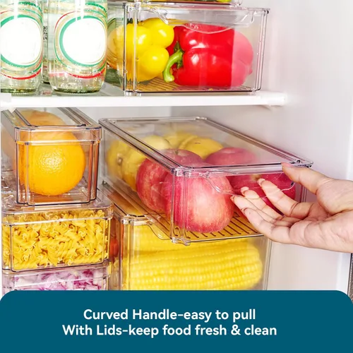 Vista 4 de Luckore - Juego de 4 contenedores organizadores para refrigerador, organizadores transparentes y almacenamiento, apilables con tapas, contenedores