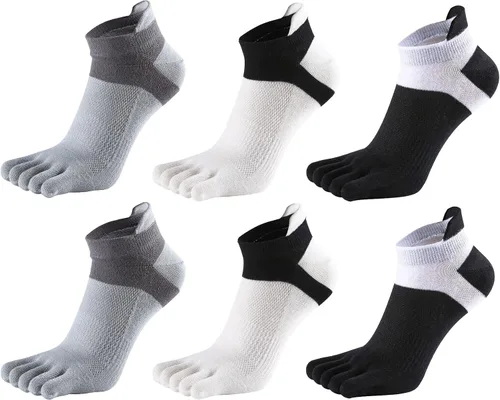Vista 21 de Fasot Calcetines con dedos para hombre, corte bajo, deportivos, transpirables, de algodón, 5 dedos, punta dividida, paquete de 6 4 Negro