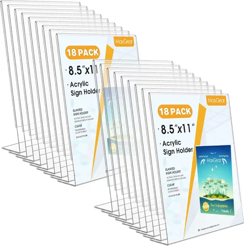 Vista 13 de MaxGear Soporte para Letreros de Acrílico, Soportes para Letreros Transparentes Soporte de Exhibición de Plástico 8.5 x 11 Pulgadas Inclinado Hacia