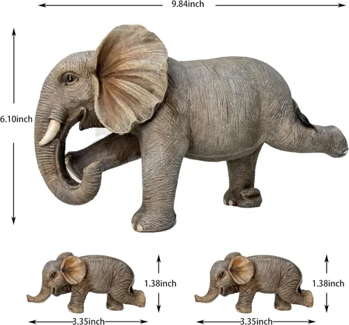 Vista 3 de Estatua familiar de elefante de yoga, juego de 3 piezas de figuras para madre y bebés, decoración de buena suerte para el hogar y la oficina