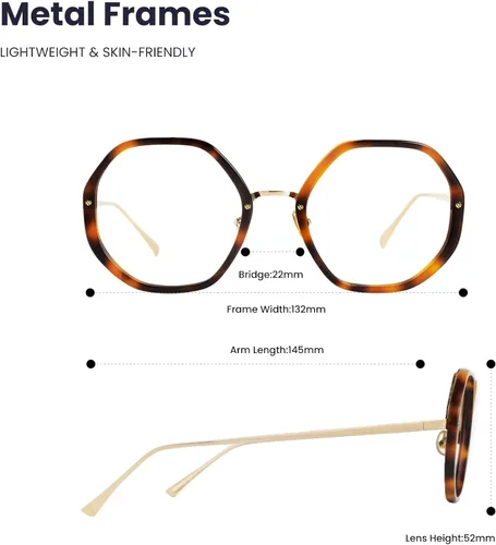 Vista 5 de TIJN Gafas de diseñador para mujeres y hombres, marcos de anteojos de moda, anteojos sin receta con forma geométrica (Tica)
