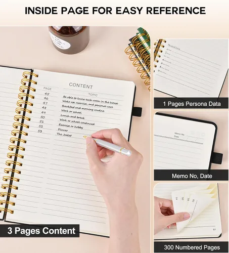 Vista 5 de Cuaderno grande en espiral para mujeres y hombres, 300 páginas rayadas numeradas, con rayas universitarias, cuaderno encuadernado en espiral de tapa