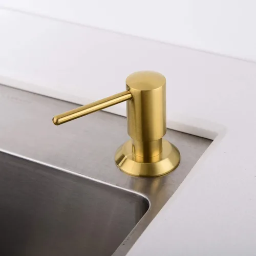 Vista 5 de Dispensador de jabón dorado para fregadero de cocina, dispensador de jabón integrado de latón, cabezal de bomba de oro cepillado, loción líquida