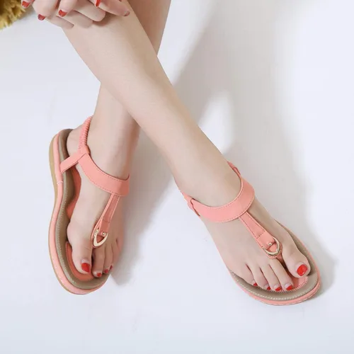 Vista 5 de SHIBEVER Sandalias bohemias para mujer de verano con cuentas y tirantes delgados al tobillo, zapatos elegantes