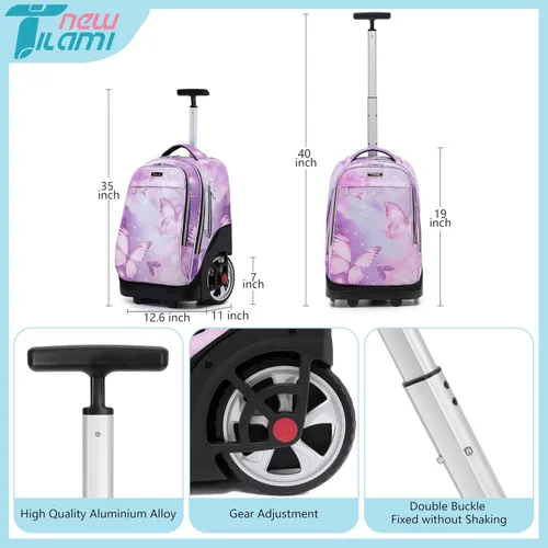 Vista 80 de NEW TILAMI Mochila con ruedas de 19 pulgadas con bolsa de almuerzo para niñas y niños, mochila para laptop con ruedas, bolsa de mano duradera