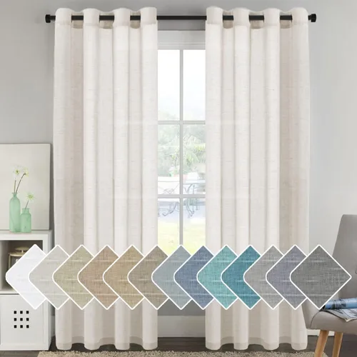 Vista 60 de H.VERSAILTEX Cortinas de lino de mezcla natural para sala de estar/cortinas de lino semitransparentes reductoras de luz de 54 pulgadas de largo