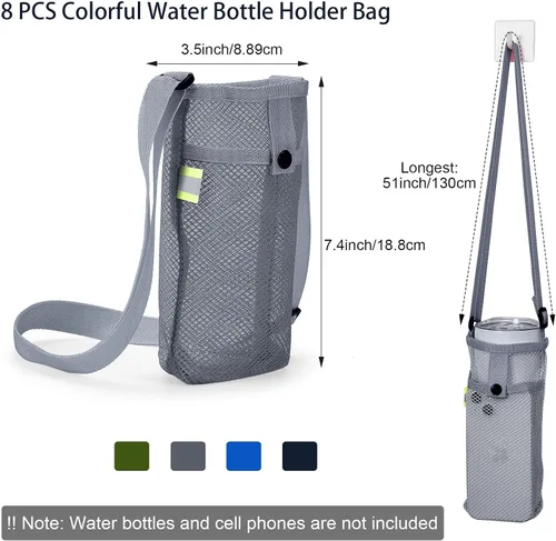 Vista 2 de Mumufy Soporte para botella de agua con correa ajustable, soporte de malla para vasos, ligero, de nailon, con bolsa para caminar, senderismo