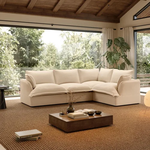 Vista 39 de Sofá modular de mezcla de lino para sala de estar, cómodo sofá modular con relleno de plumón, moderno sofá cama convertible con asiento profundo Café