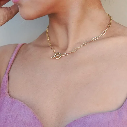 Vista 7 de Lauren Collar Bolo de Clips Apilado en Capas Eslabón Estilo Clip de Papel para Mujer Cierre de Langosta Ajustable Chapado en Oro Cadena de Eslabones