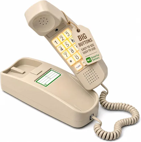 Vista 14 de iSoHo - Teléfono con cable de botón grande para personas mayores, teléfono fijo fácil de usar con teclado iluminado, auricular ergonómico y sin Negro