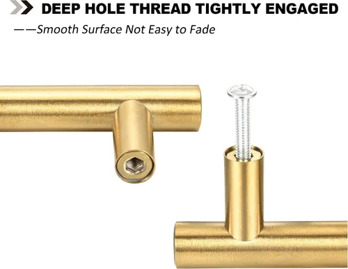 Vista 5 de Paquete de 15 tiradores de acero inoxidable dorado cepillado con barra en T para muebles, cocina, armario, cajón, manija de puerta, pomos