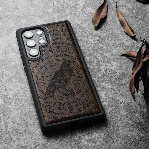Vista 3 de Carveit Funda de madera para Galaxy S22 Ultra [madera natural y TPU suave negro] a prueba de golpes, diseño único de madera compatible con Samsung