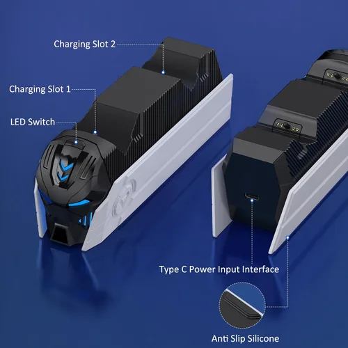 Vista 7 de KICKDOT Accesorios para controlador PS5 Estación de carga para controlador Dua-SenseEdge, estación de carga para controlador PS5 incl. Base de carga