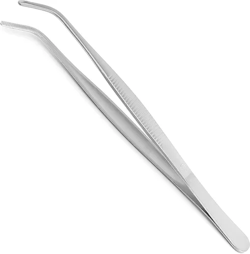 Vista 12 de Auniwaig Pinzas de acero inoxidable de 4.92 pulgadas de longitud con punta dentada curvada para reparación de manualidades, herramientas